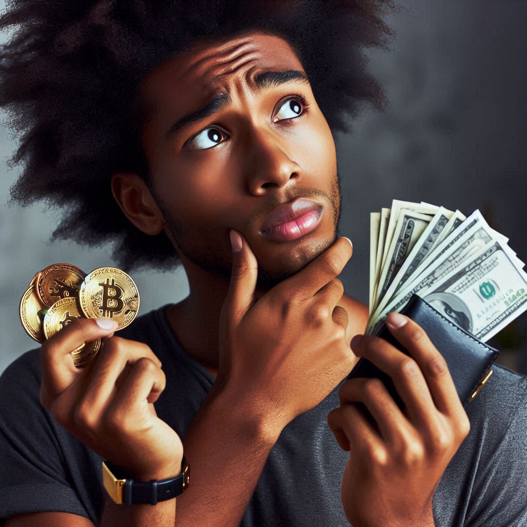Persona dudando de cuanto puede invertir en criptomonedas sin estresarse