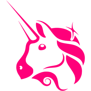 Logo de Uniswap con un unicornio rosa estilizado, símbolo del exchange descentralizado en la red Ethereum