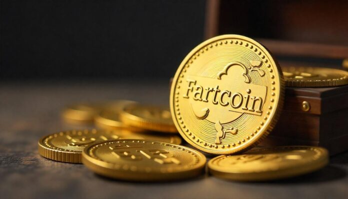 Imagen de monedas de oro que representan el token fartcoin generado en Solana