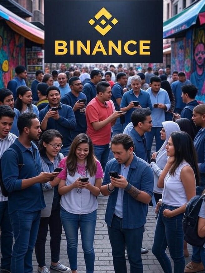 Binance es el exchange preferido para los hispanohablantes. Un conjunto de latinos utiliza su celular en una calle y todos usan binance.